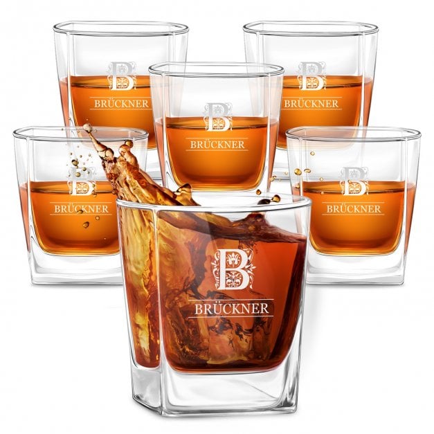 6er Whisky Gläser Set mit Gravur mit eingravierter Initiale