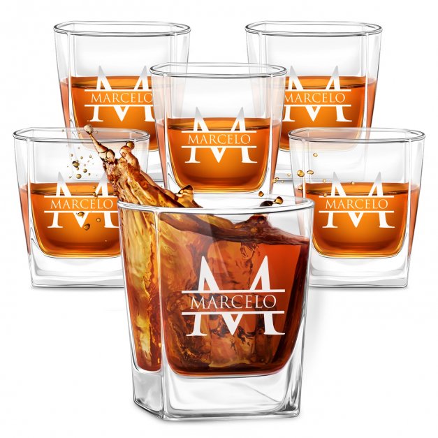 6er Whisky Gläser Set mit Gravur und eingravierter Initiale für ihn zum Jubiläum