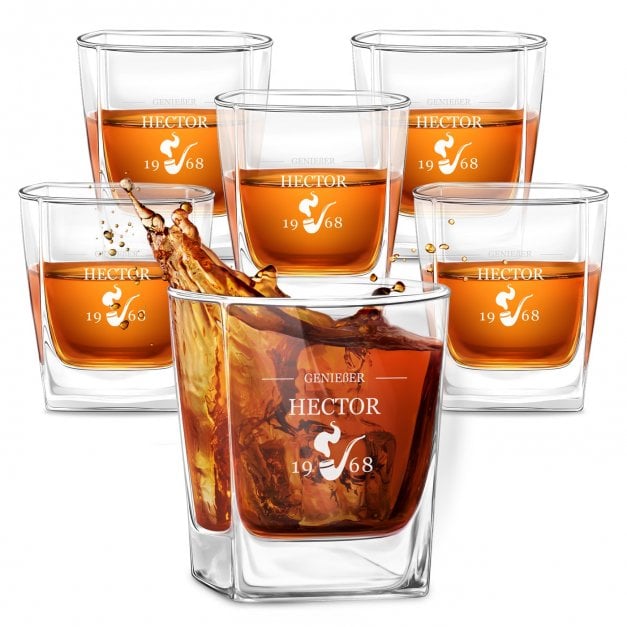 6er Whisky Gläser Set mit Gravur für einen Whiskygenießer zum Geburtstag