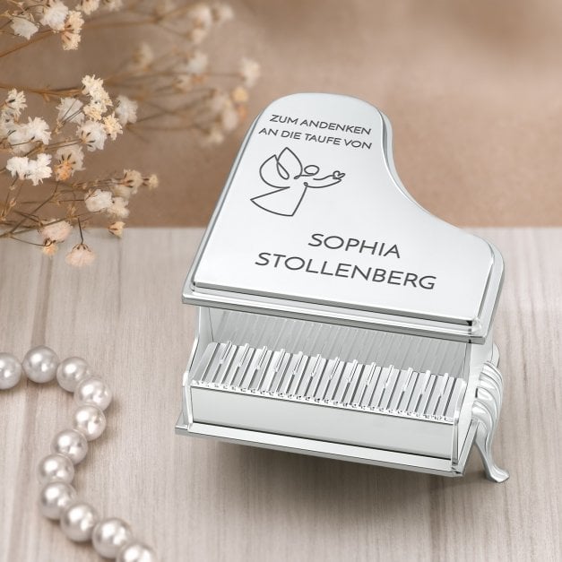 Schmuck Aufbewahrungsbox in Klavierform mit Gravur für ein Mädchen zur Taufe