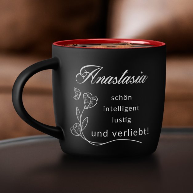 Keramikbecher mit Gravur Schwarz/Matt und Rot für Ihre Freundin Ehefrau zum Geburtstag Jubiläum