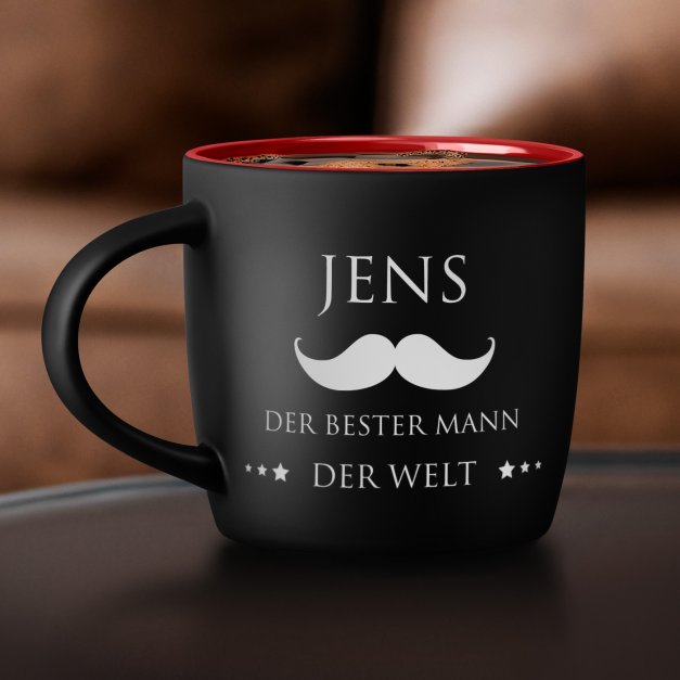Keramikbecher mit Gravur Schwarz/Matt und Rot für Ihren Freund zum Ehrentag