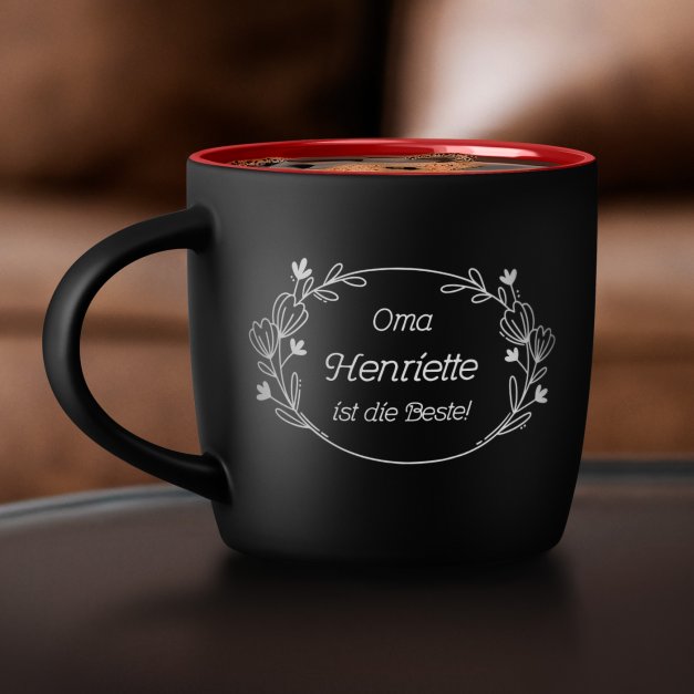 Keramikbecher mit Gravur Schwarz/Matt und Rot für Ihre Großmutter
