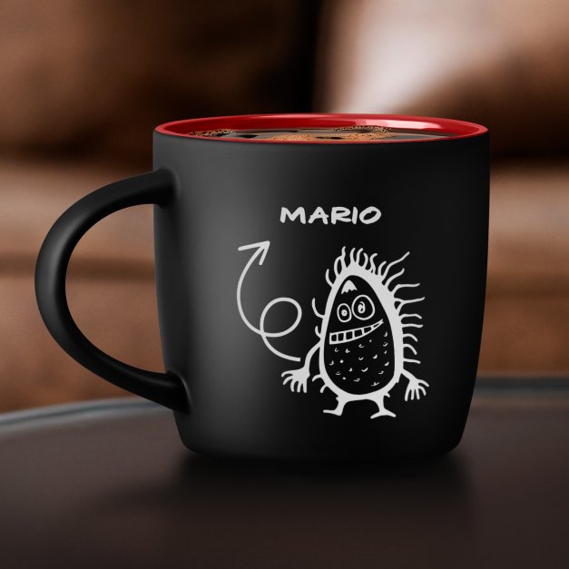 Keramikbecher mit Gravur Schwarz/Matt und Rot für ihn einen Jungen zum Ehrentag