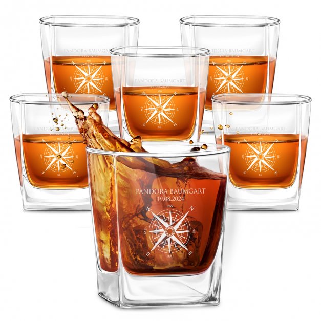 6er Whisky Gläser Set mit Gravur für eine Weltenbummlerin zum Geburtstag