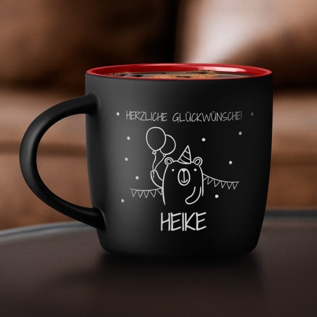 Keramikbecher mit Gravur Schwarz/Matt und Rot für ihn einen Jungen zum Geburtstag