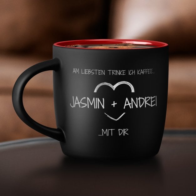Keramikbecher mit Gravur Schwarz/Matt und Rot für Ihre Freundin Ehefrau Ihren Freund Ehemann zum Valentinstag