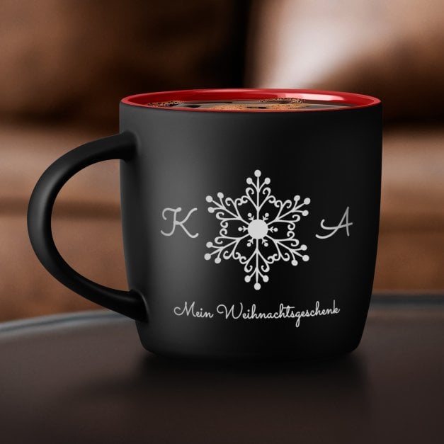 Keramikbecher mit Gravur Schwarz/Matt und Rot für ein Paar zu Weihnachten