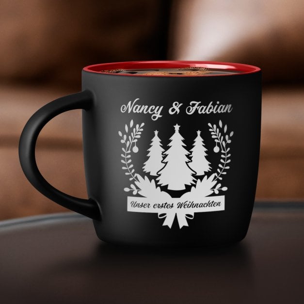 Keramikbecher mit Gravur Schwarz/Matt und Rot für ein Paar zum Weihnachtsfest