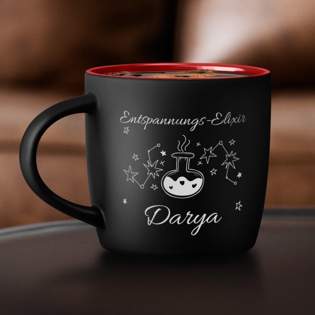 Keramikbecher mit Gravur Schwarz/Matt und Rot für sie zum Ehrentag Jubiläum