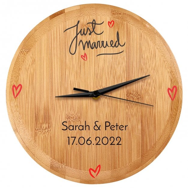 Bambus Wanduhr mit Aufdruck für ein Paar zur Hochzeit