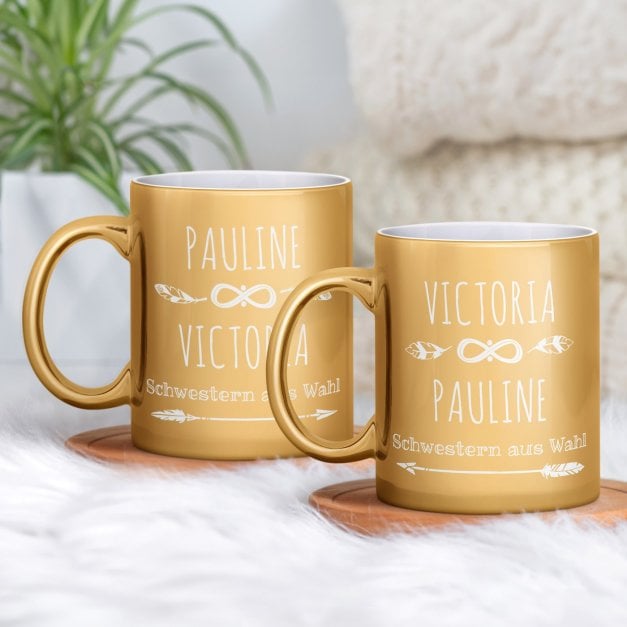 2 Kaffeebecher mit Gravur Gold/Glänzend für Freundinnen Schwestern