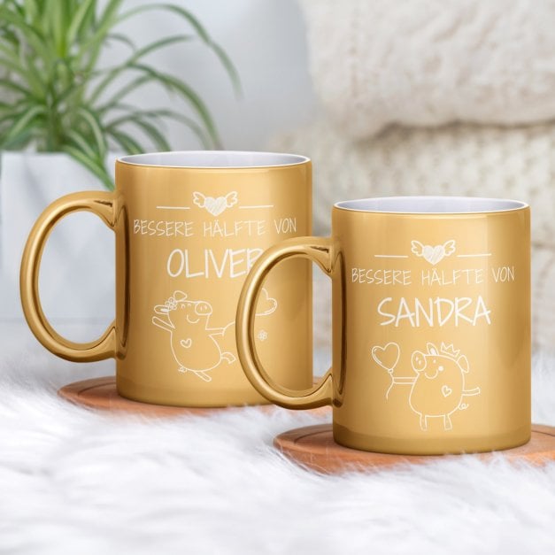 2 Kaffeebecher mit Gravur Gold/Glänzend für ein Paar zur Eheschließung zum Jahrestag zum Valentinstag