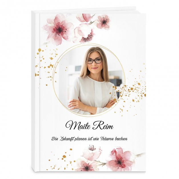 Undatierter Terminplaner im Hardcover im A5-Format mit eigenem Foto für eine beste Freundin, Blumenmuster