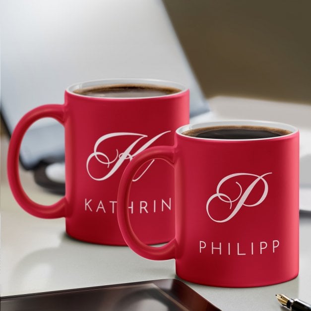 2 Keramikbecher mit Gravur Rot/Matt für ein Paar Ihre Ehefrau Ihren Ehemann zum Hochzeitstag Valentinstag zu Weihnachten