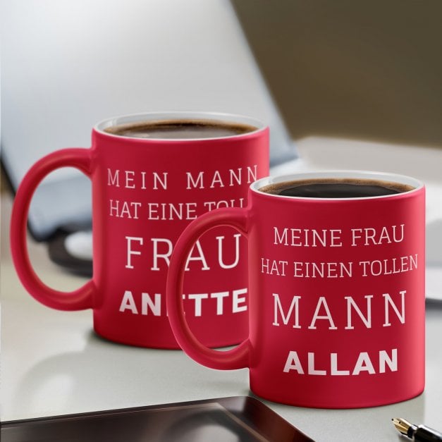 2 Keramikbecher mit Gravur Rot/Matt für ein Paar Ihre Ehefrau Ihren Ehemann zur Eheschließung zum Jahrestag Valentinstag