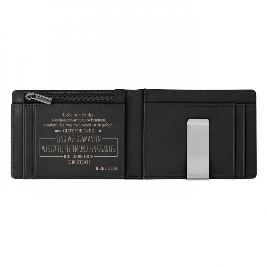 Herren Geldbeutel aus Leder mit Gravur Schwarz für Ihren besten