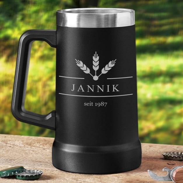 Isolierter Bierkrug aus Edelstahl Schwarz für ihn zum Geburtstag Ähren