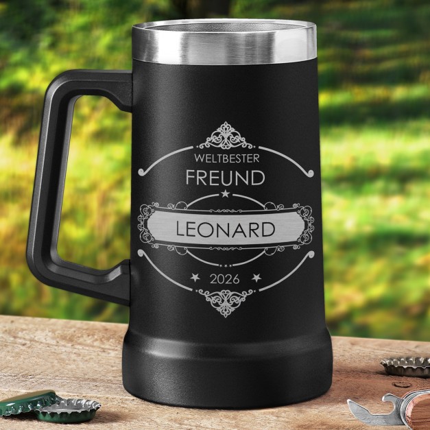 Isolierter Bierkrug aus Edelstahl Schwarz für Ihren Liebsten zum Geburtstag
