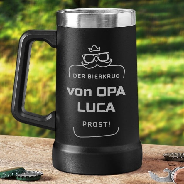 Isolierter Bierkrug aus Edelstahl Schwarz für Ihren Großvater zum Ehrentag Opatag 