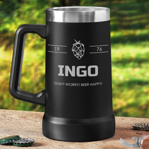 Isolierter Bierkrug aus Edelstahl Schwarz für einen Bierliebhaber zum Geburtstag