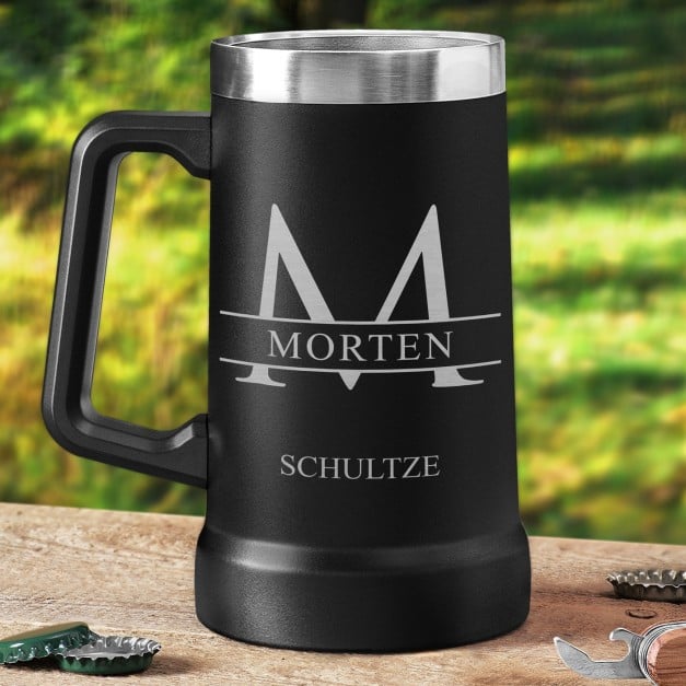 Isolierter Bierkrug aus Edelstahl Schwarz für einen Gentleman zum Geburtstag