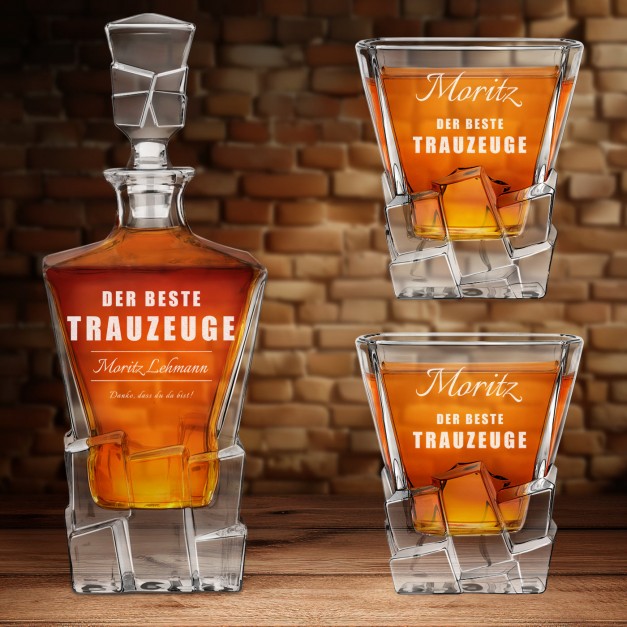 Ice Blink Karaffe mit 2 Gläsern und Gravur für Ihren Trauzeugen als Danksagung