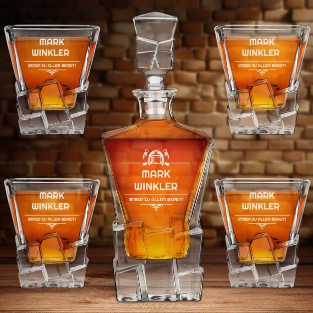 Ice Blink Karaffe mit 4 Gläsern und Gravur für einen Feuerwehrmann