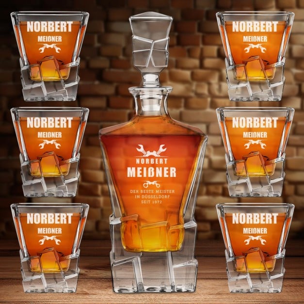 Ice Blink Karaffe mit 6 Gläsern und Gravur für einen Bastler Ingenieur Mechaniker zum Geburtstag