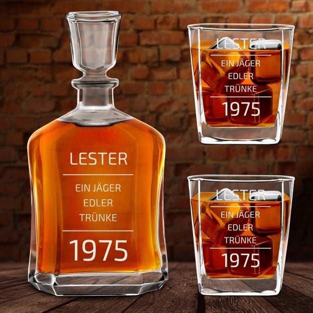 Whisky Karaffe mit 2 Gläsern und Gravur für einen Whiskygenießer zum Geburtstag