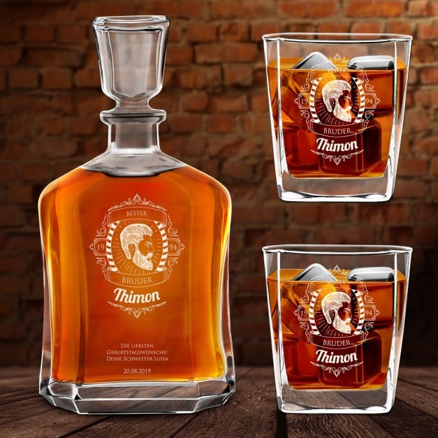 Whisky Karaffe mit 2 Gläsern und Gravur für Ihren Bruder zum Geburtstag