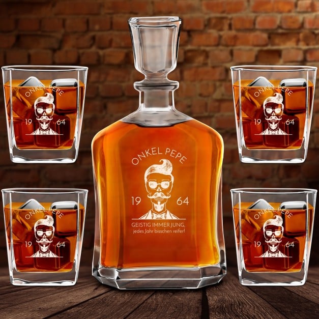 Whisky Karaffe Set mit 4 Gläsern und Gravur für Ihren Onkel zum Geburtstag