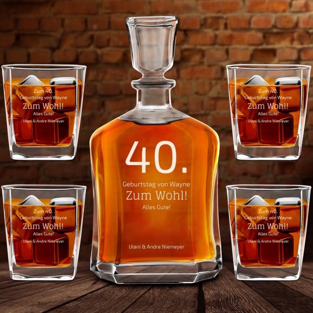 Whisky Karaffe Set mit 4 Gläsern und Gravur für Ihren Freund zum 40. Geburtstag