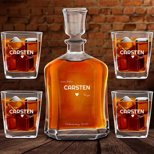 Whisky Karaffe Set mit 4 Gläsern und Gravur für ihn, Ihren Freund oder Ehemann zum Valentinstag