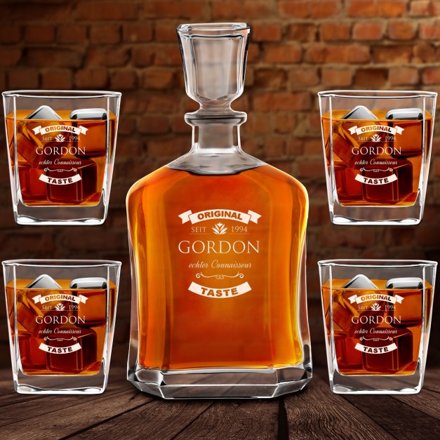 Whisky Karaffe Set mit 4 Gläsern und Gravur für einen Whiskygenießer