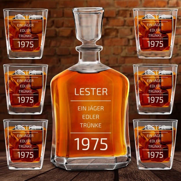 Whisky Karaffe Set mit 6 Gläsern und Gravur für einen Whiskygenießer zum Geburtstag