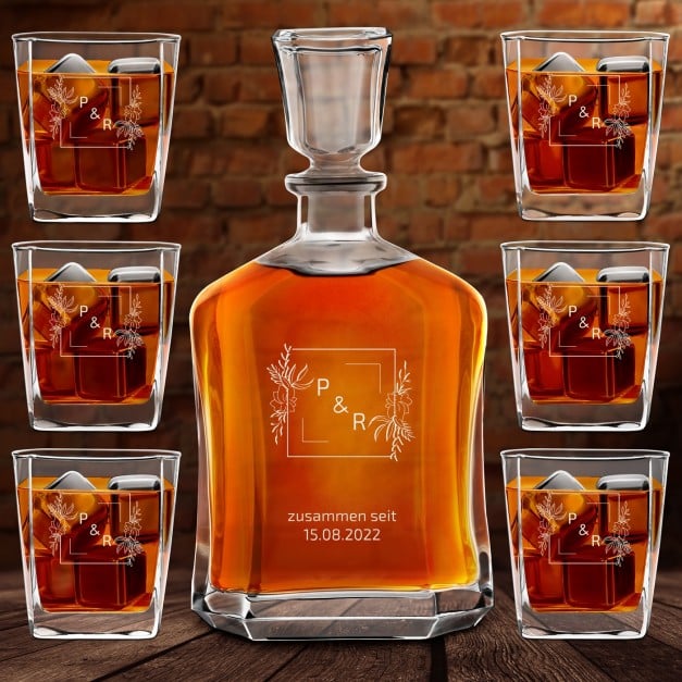 Whisky Karaffe Set mit 6 Gläsern und Gravur für ein Paar zur Hochzeit oder Hochzeitsjubiläum