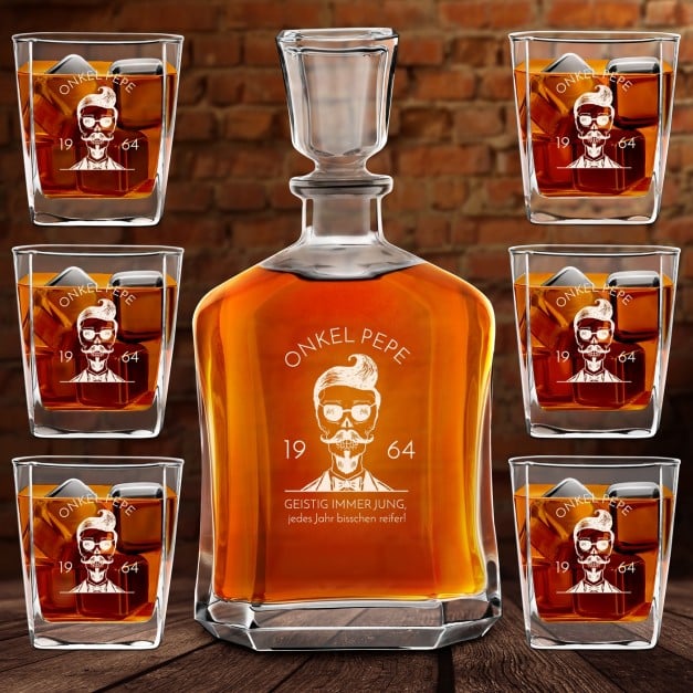 Whisky Karaffe Set mit 6 Gläsern und Gravur für Ihren Onkel zum 60. Geburtstag