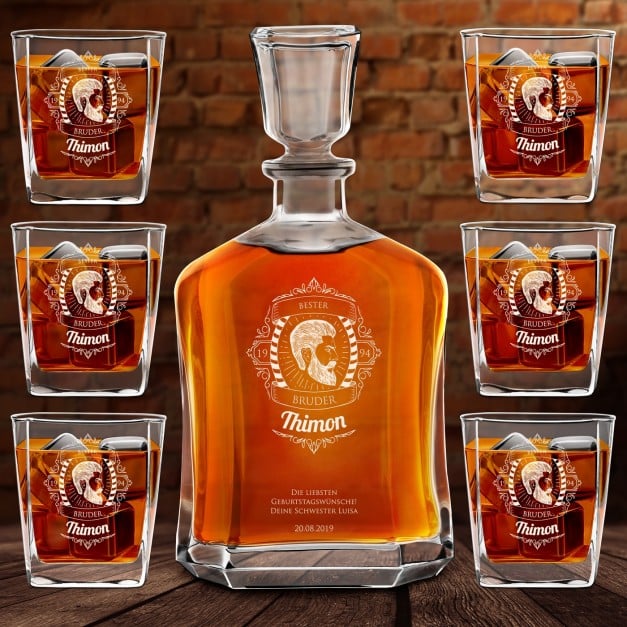 Whisky Karaffe Set mit 6 Gläsern und Gravur für Ihren Bruder zum Geburtstag