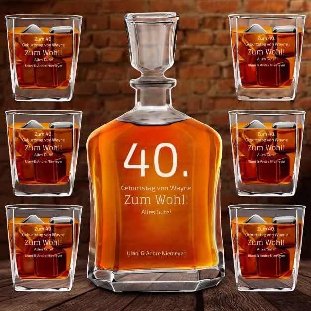Whisky Karaffe Set mit 6 Gläsern und Gravur für Ihren Freund zum 40. Geburtstag