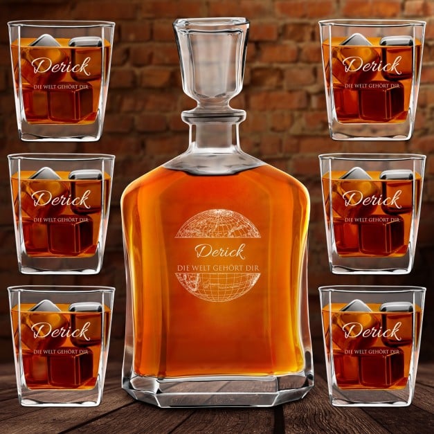 Whisky Karaffe Set mit 6 Gläsern und Gravur für ihn und einen Reisenden