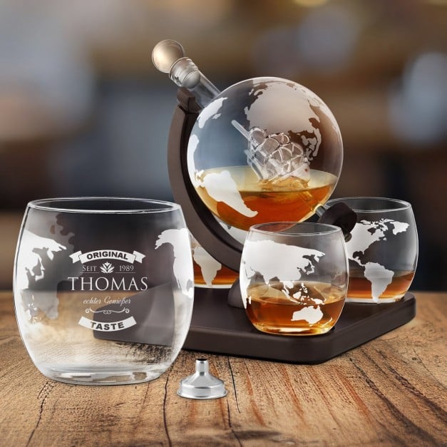 Whisky Karaffe in Globusform mit Schiff mit 4 Gläsern für einen Whiskyliebhaber zum Geburtstag