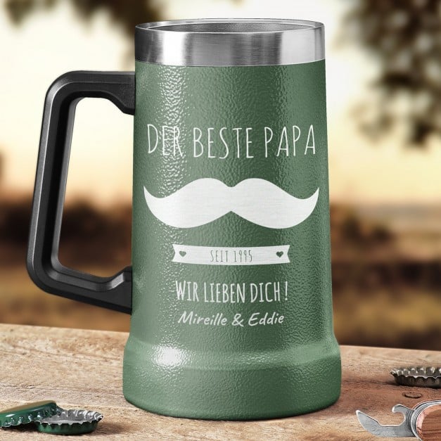 Isolierter Bierkrug aus Edelstahl Grün für Ihren Vater zum Geburtstag Vatertag