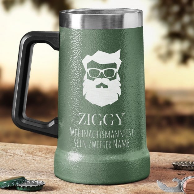 Isolierter Bierkrug aus Edelstahl Grün für einen Bartträger zum Nikolaustag Ehrentag zu Weihnachten