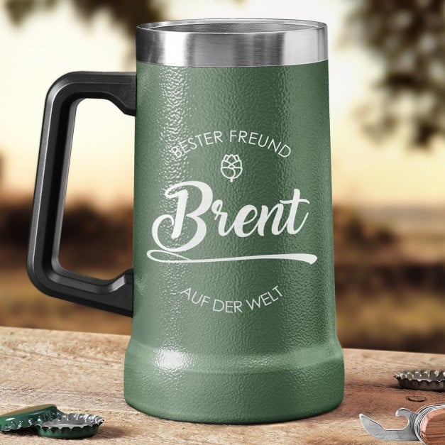Isolierter Bierkrug aus Edelstahl Grün für Ihren Freund zum Ehrentag Männertag Valentinstag