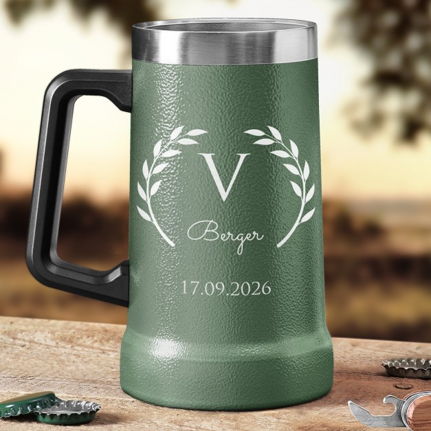 Isolierter Bierkrug aus Edelstahl Grün für ihn zum Geburtstag