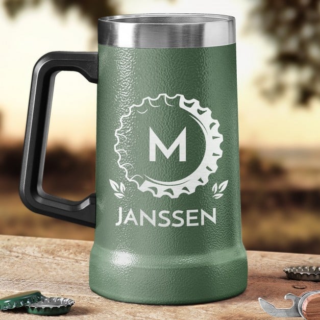 Isolierter Bierkrug aus Edelstahl Grün für einen Bierkenner