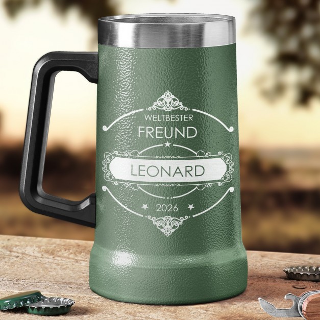 Isolierter Bierkrug aus Edelstahl Grün für Ihren Liebsten zum Geburtstag