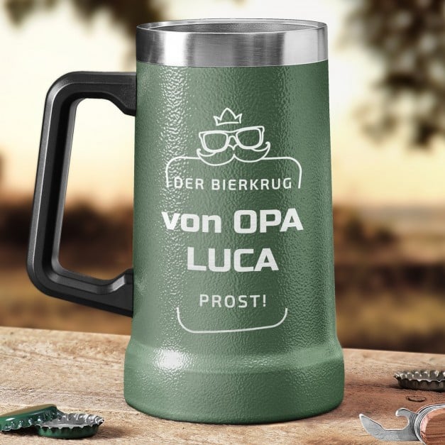 Isolierter Bierkrug aus Edelstahl Grün für Ihren Großvater
