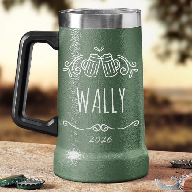 Isolierter Bierkrug aus Edelstahl Grün für einen Bierliebhaber zum Namenstag Geburtstag